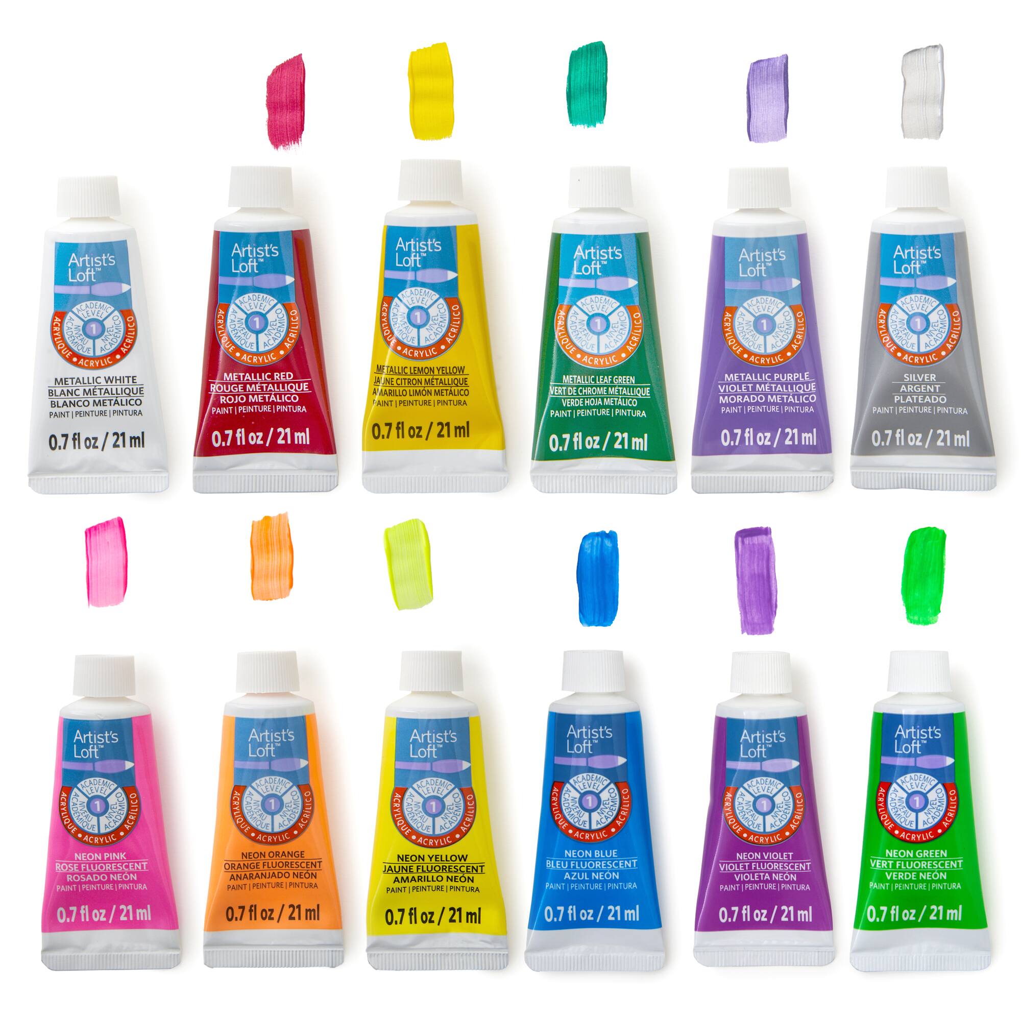 12 Packs: 24 ct. (288 total) Metallic & Neon Acrylic Paint Set by Artist's Loft™